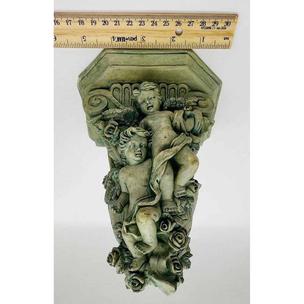 Wangs International Cherub Corbel Wall Shelf Pair Verdigris Resin WMC13